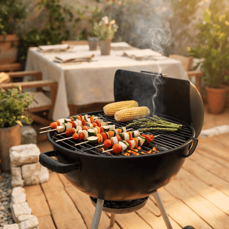 Barbecue au charbon de bois sur une terrasse - Azeniah