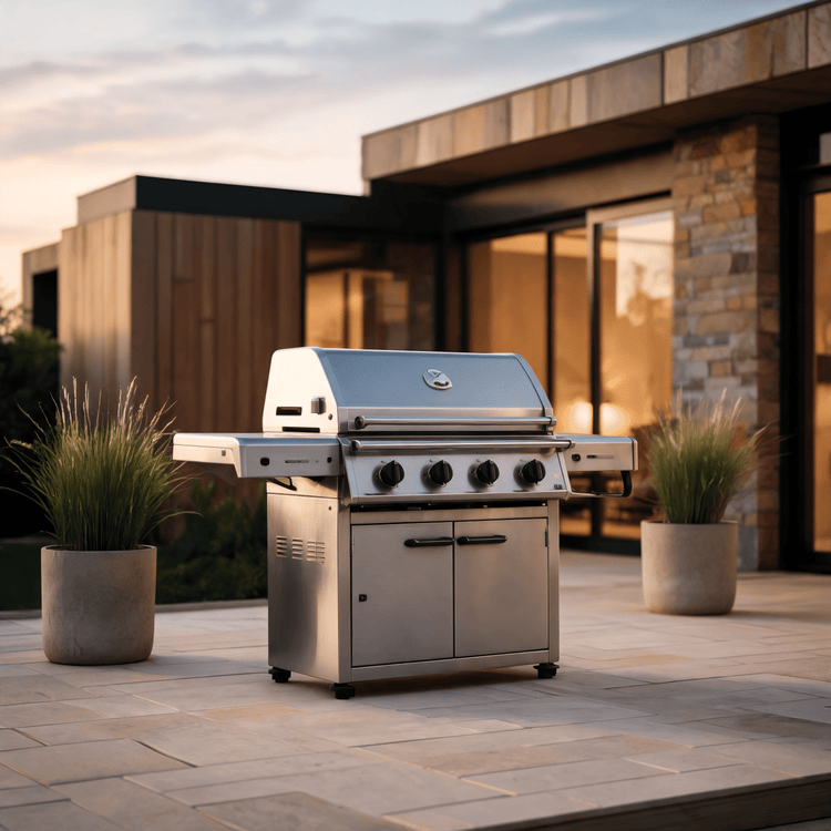 Barbecue à gaz en inox sur une terrasse moderne - Azeniah