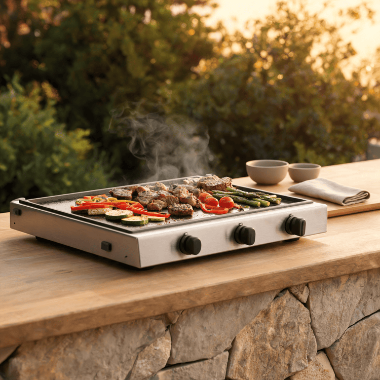 Plancha en inox saisissant légumes et viandes - Azeniah