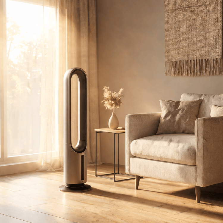 Ventilateur colonne sans pale dans un salon moderne