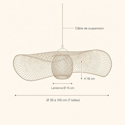 Abat-Jour Bambou Suspension Chapeau Ø 35 à 100 cm Takonya - Azeniah