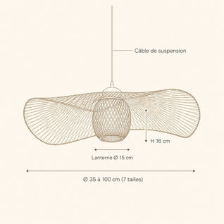 Abat-Jour Bambou Suspension Chapeau Ø 35 à 100 cm | Takonya