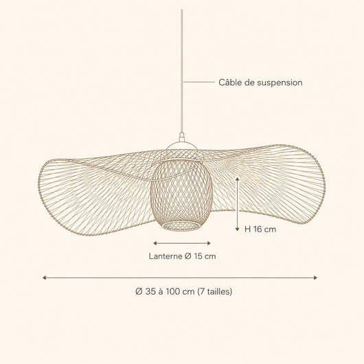 Abat-Jour Bambou Suspension Chapeau Ø 35 à 100 cm Takonya - Azeniah