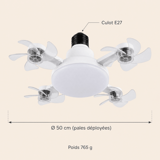 Ampoule Ventilateur E27 2 en 1 avec Lumière LED Télécommande | Nivelys