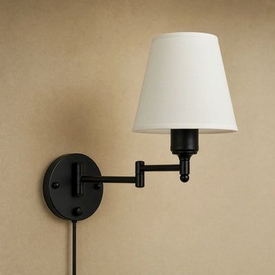 Applique Abat-Jour Cône de Toile Orientable, Métal Noir Brumella - Azeniah
