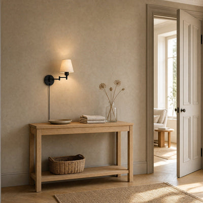 Applique Abat-Jour Cône de Toile Orientable, Métal Noir Brumella - Azeniah
