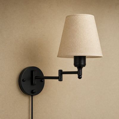 Applique Abat-Jour Cône de Toile Orientable, Métal Noir Brumella - Azeniah