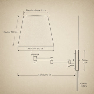 Applique Abat-Jour Cône de Toile Orientable, Métal Noir | Brumella