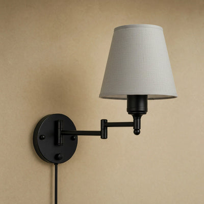 Applique Abat-Jour Cône de Toile Orientable, Métal Noir Brumella - Azeniah