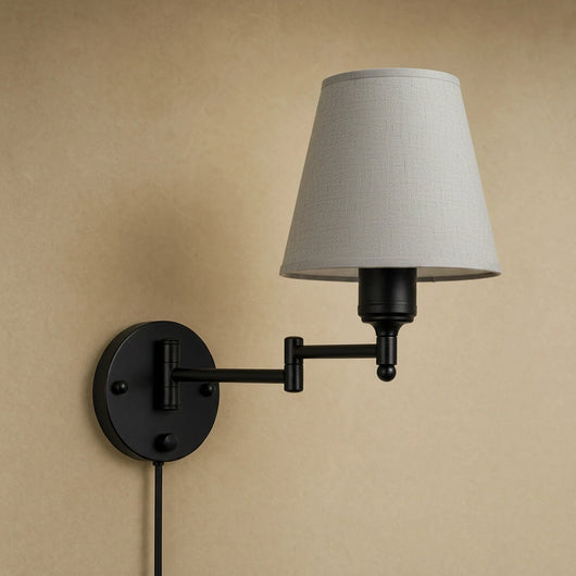 Applique Abat-Jour Cône de Toile Orientable, Métal Noir Brumella - Azeniah