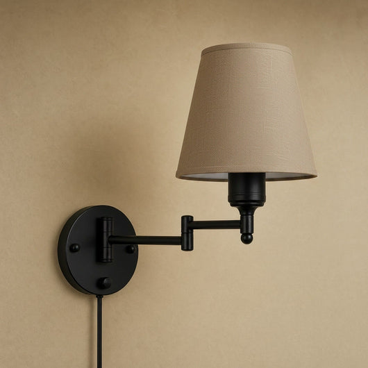 Applique Abat-Jour Cône de Toile Orientable, Métal Noir Brumella - Azeniah