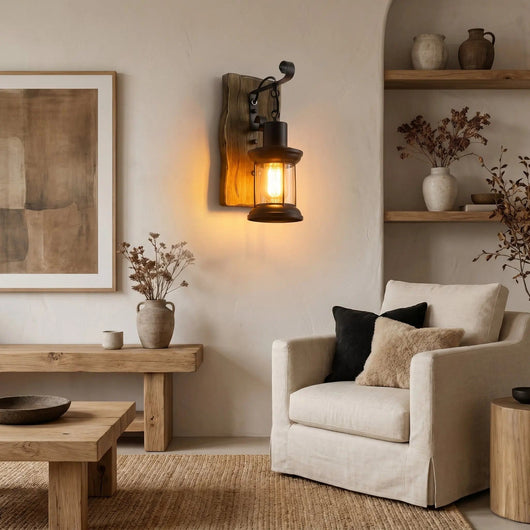 Applique Murale Vintage Bois Fer et Verre E27 Rusténa - Azeniah