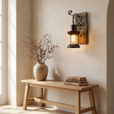 Applique Murale Vintage Bois Fer et Verre E27 Rusténa - Azeniah