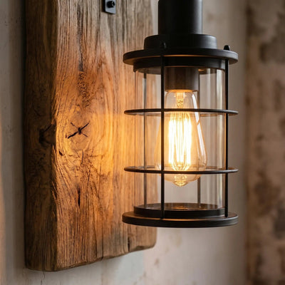 Applique Murale Vintage Bois Fer et Verre E27 Rusténa - Azeniah