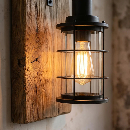 Applique Murale Vintage Bois Fer et Verre E27 Rusténa - Azeniah