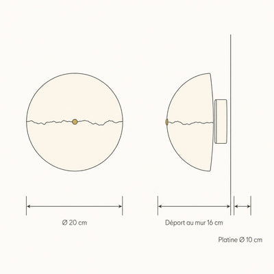 Applique Ronde Sphère Fendue de Travertin, Ø 20 cm Kaltessia - Azeniah