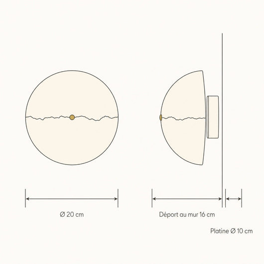 Applique Ronde Sphère Fendue de Travertin, Ø 20 cm Kaltessia - Azeniah