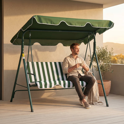 Balancelle de jardin au toit réglable orienté contre le soleil