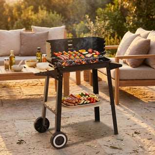 Barbecue Charbon Chariot Pare-Vent Grille Réglable 56x31 cm | Brivor