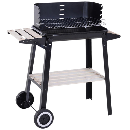 Barbecue charbon chariot pare-vent grille réglable 56x31 cm