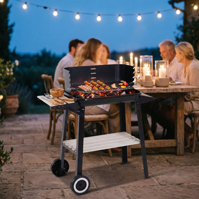 Barbecue charbon chariot Brivor lors d'un dîner en terrasse le soir