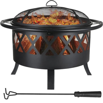 Brasero barbecue 3 en 1 fer Ø76/81 cm avec grille de cuisson et pare-étincelles