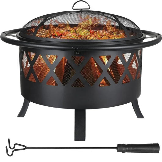 Brasero barbecue 3 en 1 fer Ø76/81 cm avec grille de cuisson et pare-étincelles