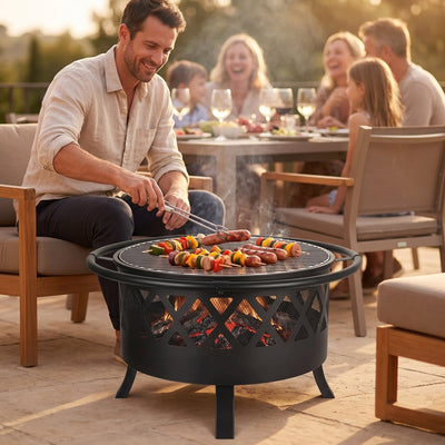 Grillades sur la grille de cuisson Ø58 cm du brasero barbecue 3 en 1 Fyrnel