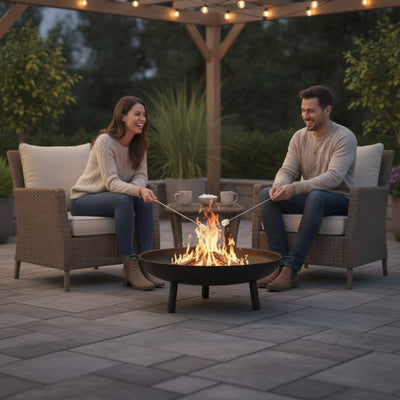 Brasero Grand Modèle en Acier Rustique - Idéal Jardin & Terrasse, avec Poignées et Fonction Barbecue