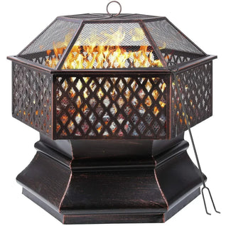 Brasero Hexagonal Acier 66 cm - Pare-Étincelles & Grille BBQ | Vulmar