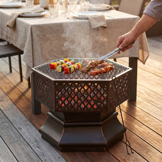 Brasero Hexagonal Acier 66 cm - Pare-Étincelles & Grille BBQ | Vulmar