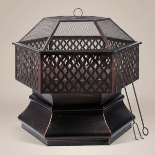 Brasero Hexagonal Acier 66 cm - Pare-Étincelles & Grille BBQ | Vulmar