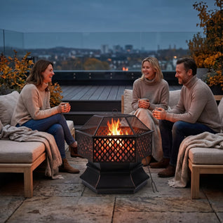 Brasero Hexagonal Acier 66 cm - Pare-Étincelles & Grille BBQ | Vulmar