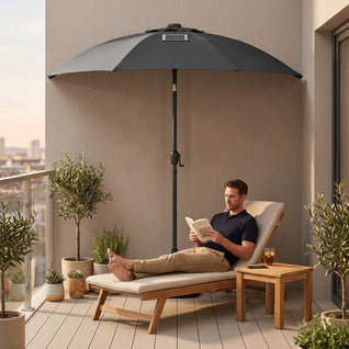 Demi-Parasol de Balcon LED Solaire 294 cm Anti-UV | Velura