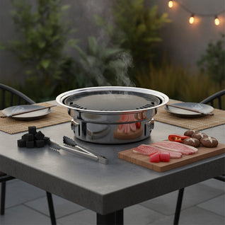 Hibachi Inox Rond Portable - Gril Japonais de Table | Foyen