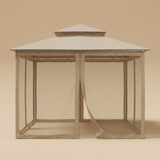 Moustiquaire de tonnelle 3x3 m marron, 4 côtés à fermeture éclair