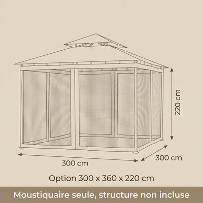 Dimensions de la moustiquaire de tonnelle, 300 x 300 x 220 cm