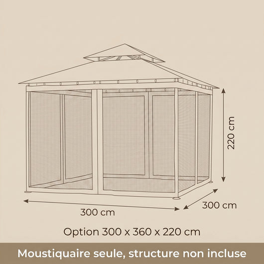 Dimensions de la moustiquaire de tonnelle, 300 x 300 x 220 cm
