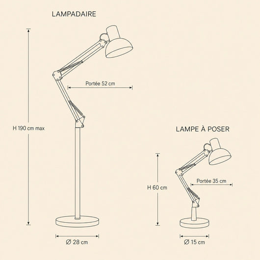 Lampadaire Liseuse Bras Articulé Laqué, H 190 cm Ludira - Azeniah