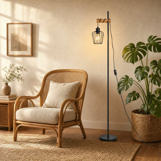 Lampadaire Vintage Bois et Cages Métal 151 cm | Lignara