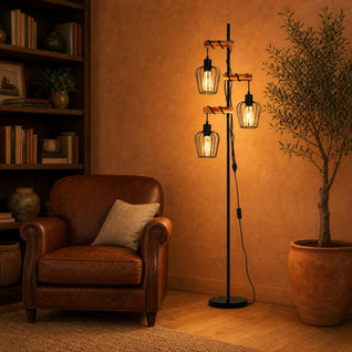 Lampadaire Vintage Bois et Cages Métal 151 cm | Lignara