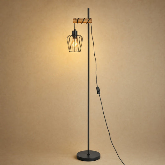 Lampadaire Vintage Bois et Cages Métal 151 cm Lignara - Azeniah
