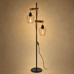 Lampadaire Vintage Bois et Cages Métal 151 cm | Lignara