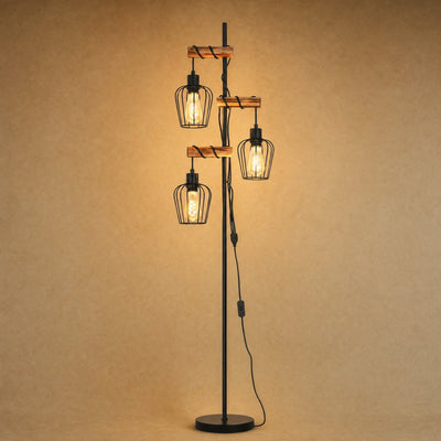 Lampadaire Vintage Bois et Cages Métal 151 cm Lignara - Azeniah