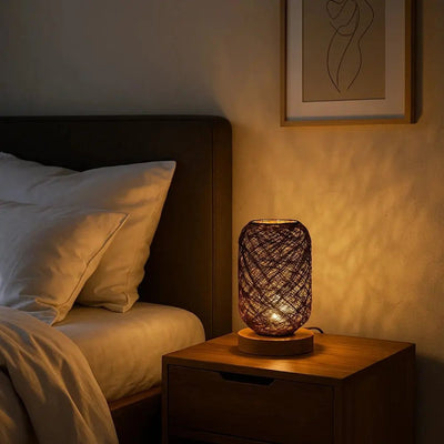 Lampe De Nuit En Rotin - Voile Tressé | Rotalys - vue 4 | Azeniah