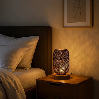 Lampe De Nuit En Rotin - Voile Tressé | Rotalys