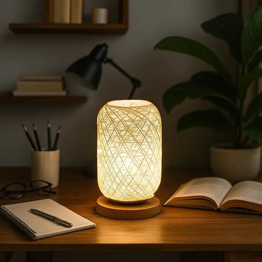 Lampe De Nuit En Rotin - Voile Tressé | Rotalys - vue 5 | Azeniah
