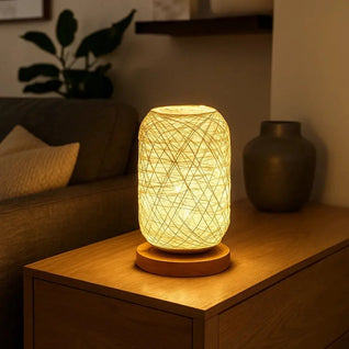 Lampe De Nuit En Rotin - Voile Tressé | Rotalys
