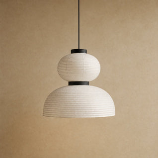 Lampe Papier de Riz Suspension 2 Volumes Ivoire | Karuvia