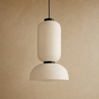 Lampe Papier de Riz Suspension 2 Volumes Ivoire | Karuvia